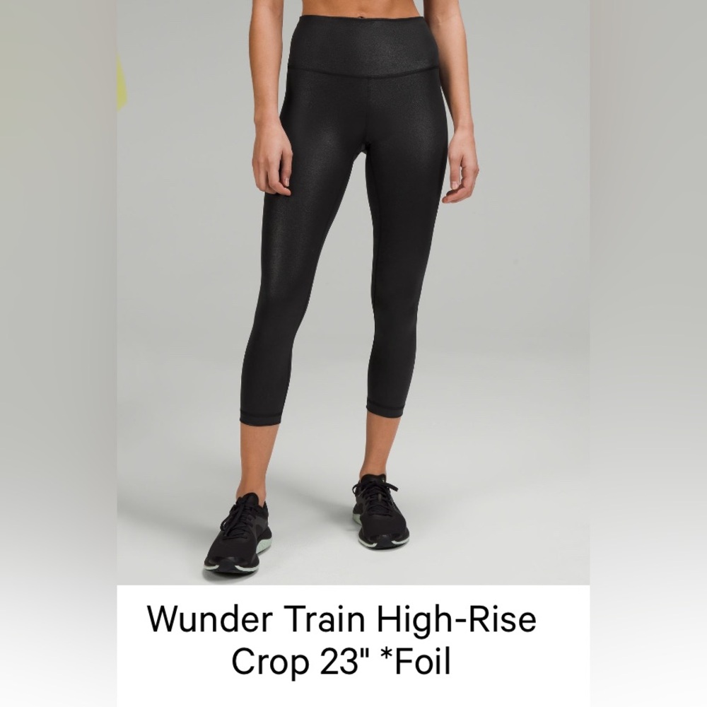 Lululemon Athletica Black Wunder Train High-Rise Crop Leggings - Foil Print